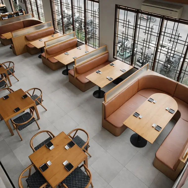 Booth seating along the windows — ENSO Japanese Fusion & Bar, Canggu