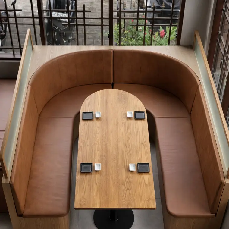The curved booth, seen from above — ENSO Japanese Fusion & Bar, Canggu